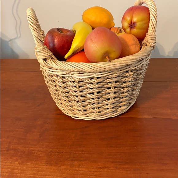 Decorative Wicker Fruit Basket w/ Realistic Faux Fruit | Farmhouse Kitchen Décor - Picture 3 of 5